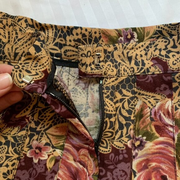 Vintage High Waisted Rose Floral Pleated Midi Skirt, Sz Small - Picture 9 of 9